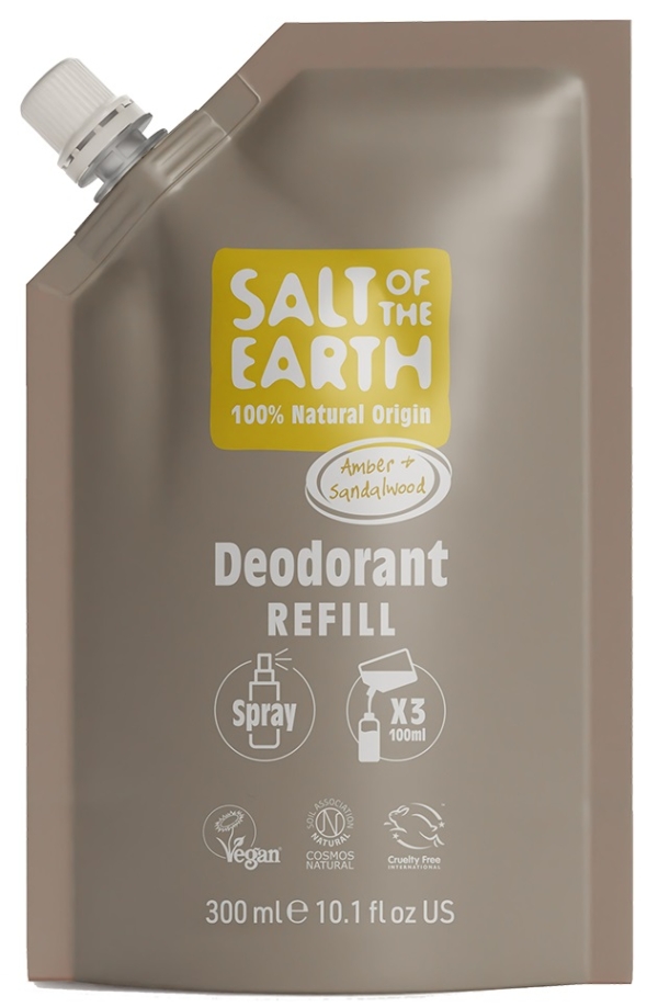 Salt of the Earth: Amber & Sandalwood Deodorant Spray Refill 300ml available online here