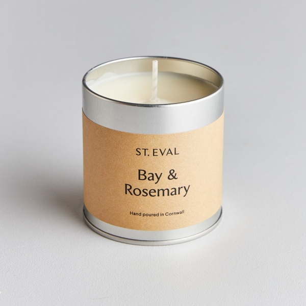 St Eval Candles: Bay & Rosemary Scented Candle in a Tin available online here