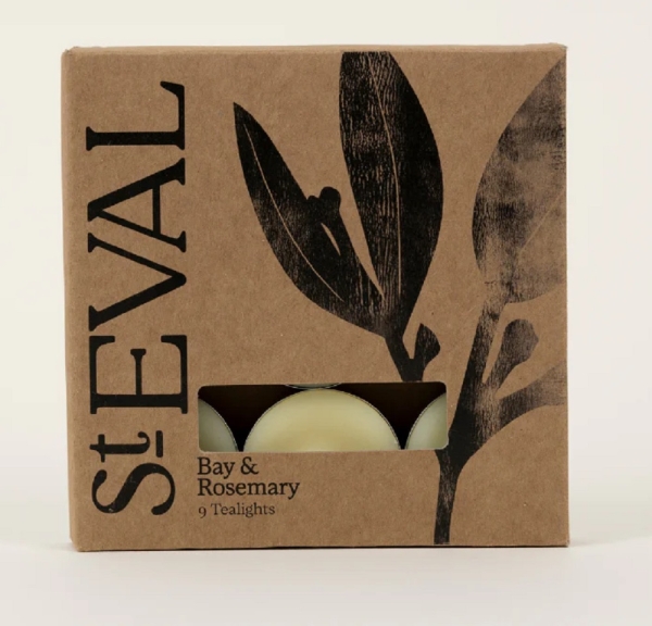 St Eval Candles: Bay & Rosemary Tealights (9) two packs available online here
