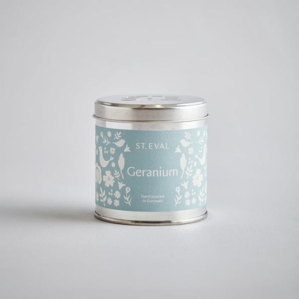 St Eval Candles: Geranium Summer Folk Scented Tin Candle available online here