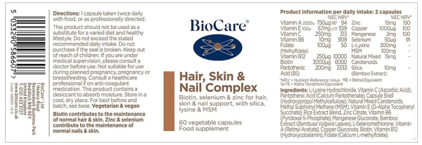 BioCare: Hair, Skin & Nail Complex (60 Vegetable Capsules) available online here