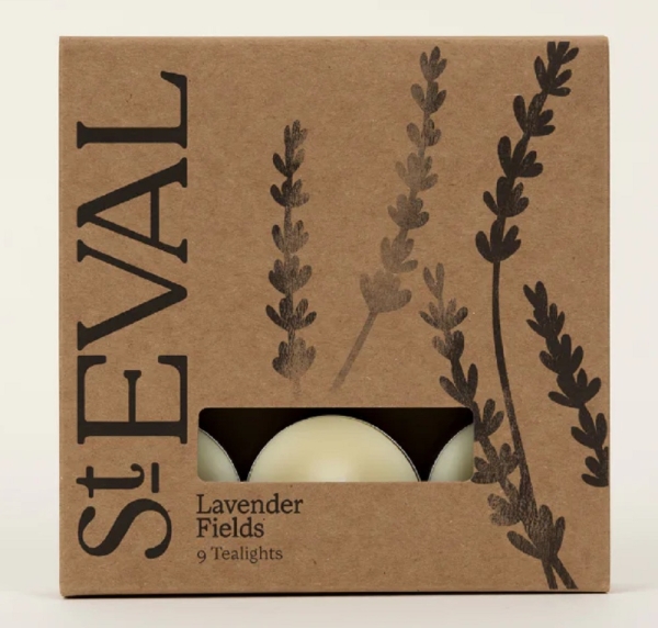 St Eval Candles: Lavender Fields Scented Tealights (9) Two Packs available online here