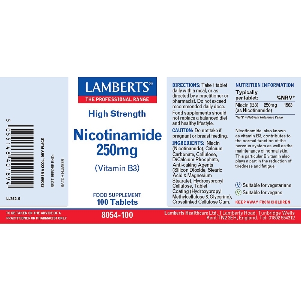 Lamberts Healthcare: Nicotinamide 250mg tablets (100)  available online here