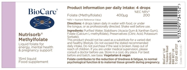 BioCare: Nutrisorb Methylfolate 15ml  available online here