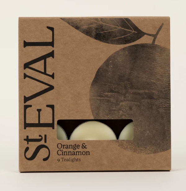 St Eval Candles: Orange & Cinnamon Scented Tealights (9) Two Packs available online here