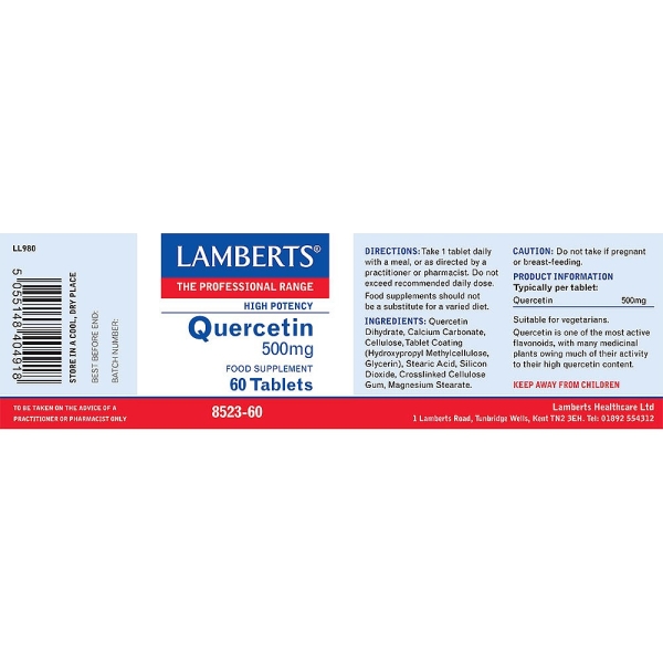Lamberts Healthcare: Quercetin 500mg Tablets (60) available online here
