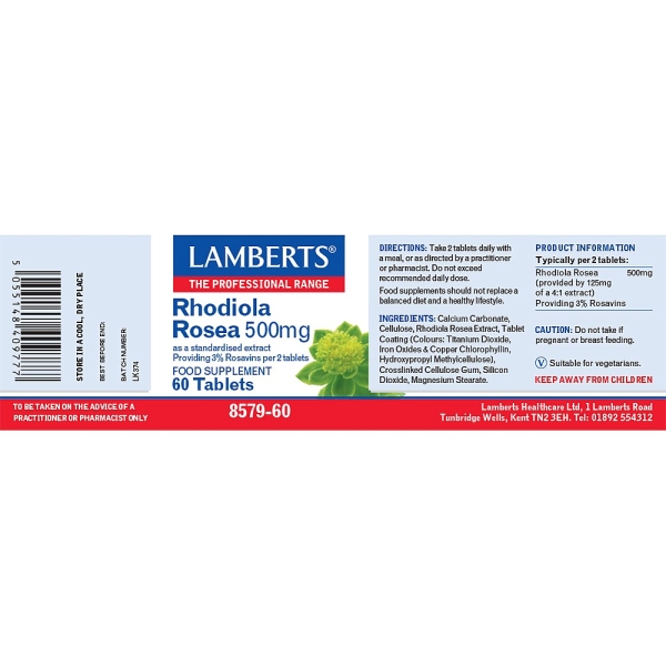 Lamberts Healthcare: Rhodiola Rosea 500mg (60) available online here
