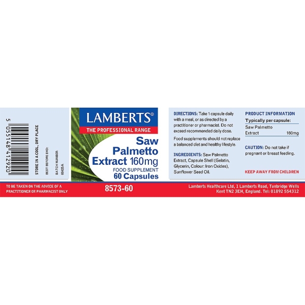 Lamberts Healthcare: Saw Palmetto Extract 160mg Capsules (60) available online here
