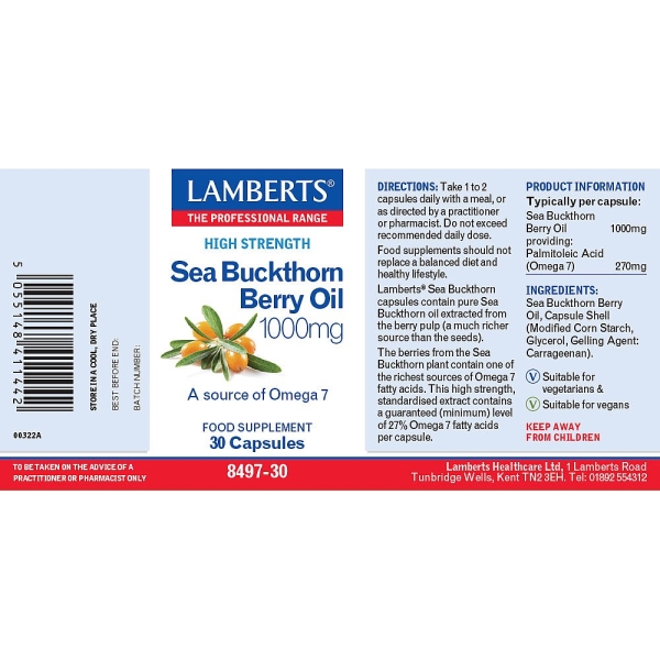 Lamberts Healthcare: Sea Buckthorn Berry Oil 1000mg Capsules (30) available online here