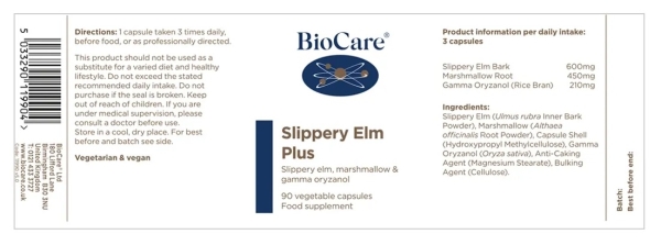 BioCare: Slippery Elm Plus (90 capsules) available online here