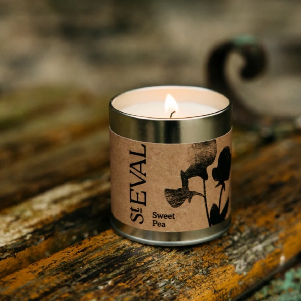 St Eval Candles: Sweet Pea Scented Candle in a Tin available online here