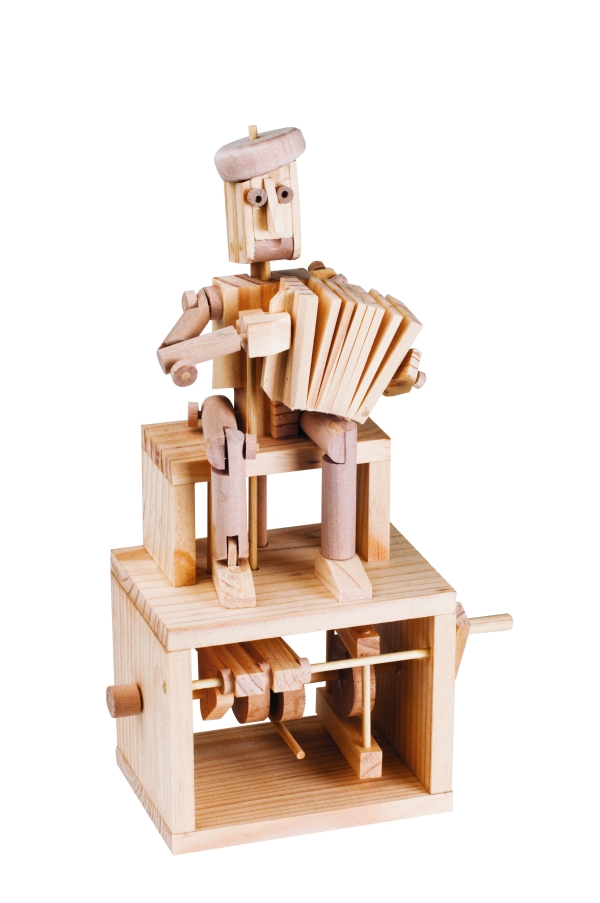 Timberkits: The Accordion Player, Self Assembly Automaton Kit available online here