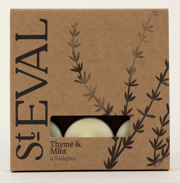St Eval Candles: Thyme & Mint Scented Tealights (9) two packs available online here