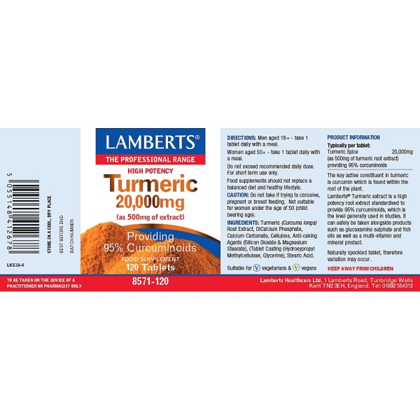Lamberts Healthcare: Turmeric 20,000mg Tablets (120) available online here