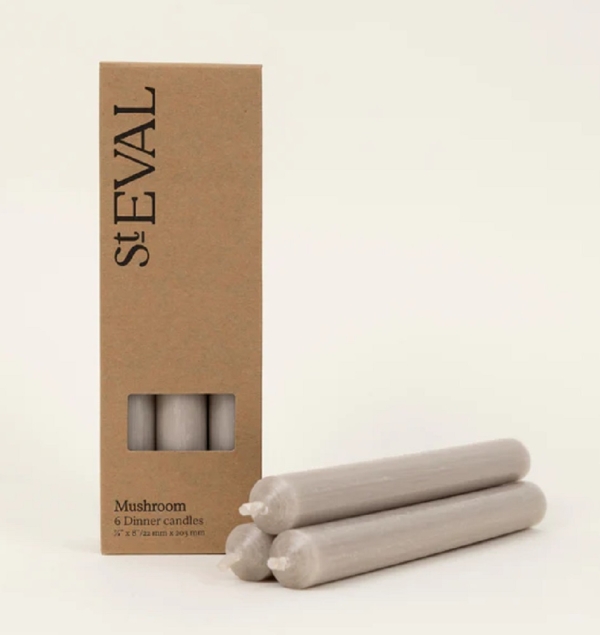 St Eval Candles: Unscented Mushroom Coloured Dinner Candle 7/8ths x 8 inches x 6 available online here