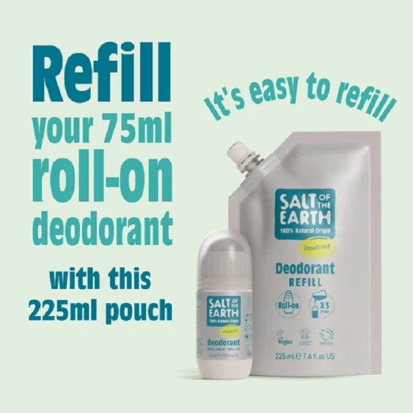 Salt of the Earth: Unscented Roll On Deodorant Refill 225ml available online here