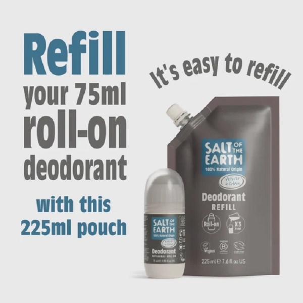 Salt of the Earth: Vetiver & Citrus Roll on Deodorant Refill 225ml available online here