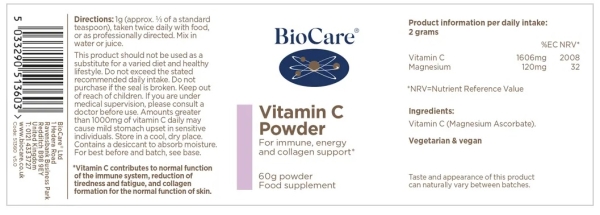 BioCare:  Vitamin C Powder 60g available online here