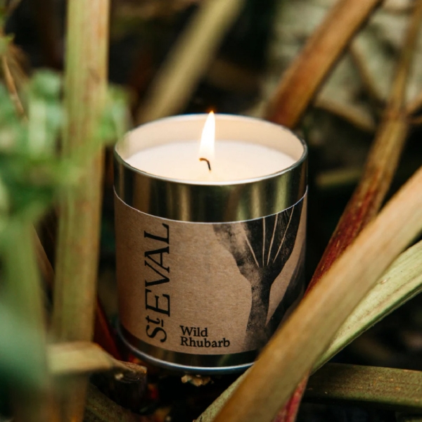 St Eval Candles: Wild Rhubarb Scented Tin Candle available online here