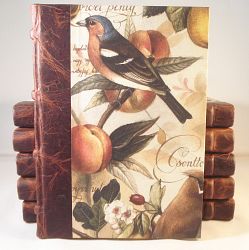 Leather Spined address book with. Birds & Fruit Design